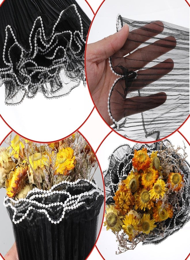 APLZGMG 8 Yards Black Flower Wrapping Mesh Paper with Pearl Edge, Wrinkled Wavy Translucent Net Yarn Bouquet Packaging for Florist Supplies, Wedding, Valentine’s Day, Mother’s Day & DIY Gift Decor - Image 4